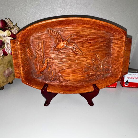 Vintage 1959 Multi Products Carved Duck Tray – Mid-Century Faux Wood Catchall - Picture 9 of 9